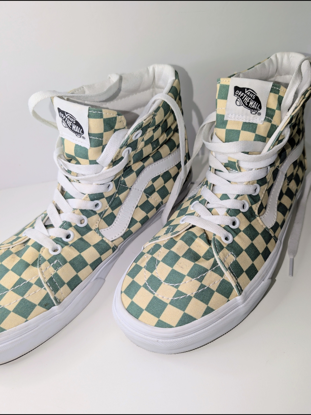 Vans Sk8-Hi Checkerboard Light Green White Skate Shoes Mens Size 11 High Top